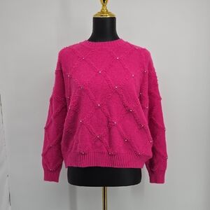 Women's Pink Sweater with Pearl Accents